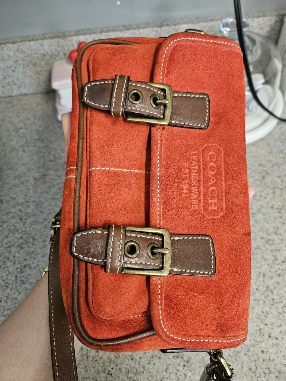 Coach Vintage Y2K Orange Suede Crossbody Bag (F3O-9358)